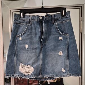 Reformation Blue Distressed Mini Skirt